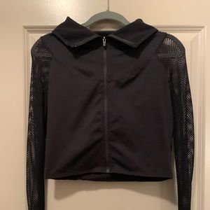 Cropped zip up with mesh sleeves